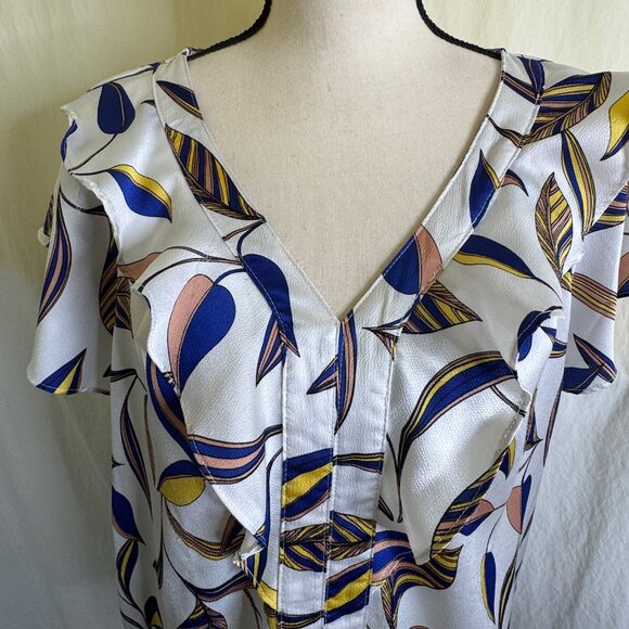 Liz Claiborne Plus Size Blouse/Top Women's Size 2X Flutter Sleeve Leaf Print - Picture 2 of 7